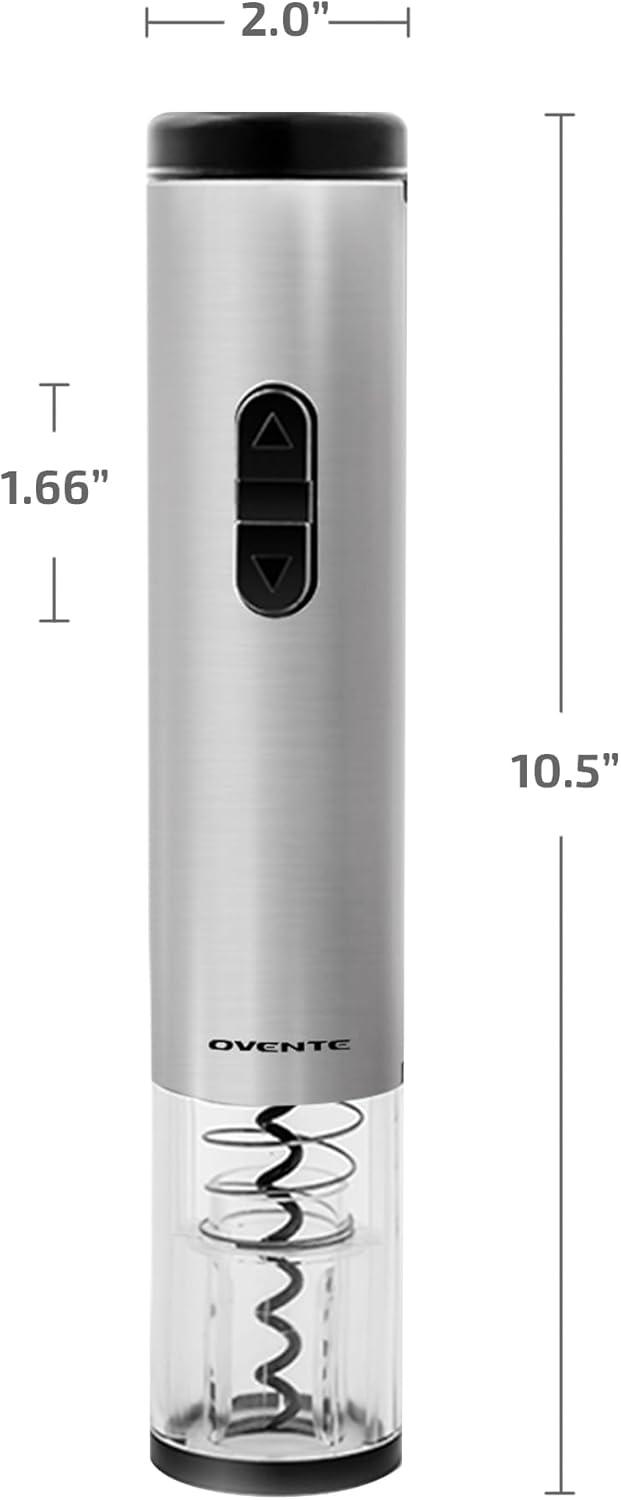OVENTE Electric Stainless Steel Wine Bottle Opener, Foil Cutter, Perfect for Travel, Silver WO1381S