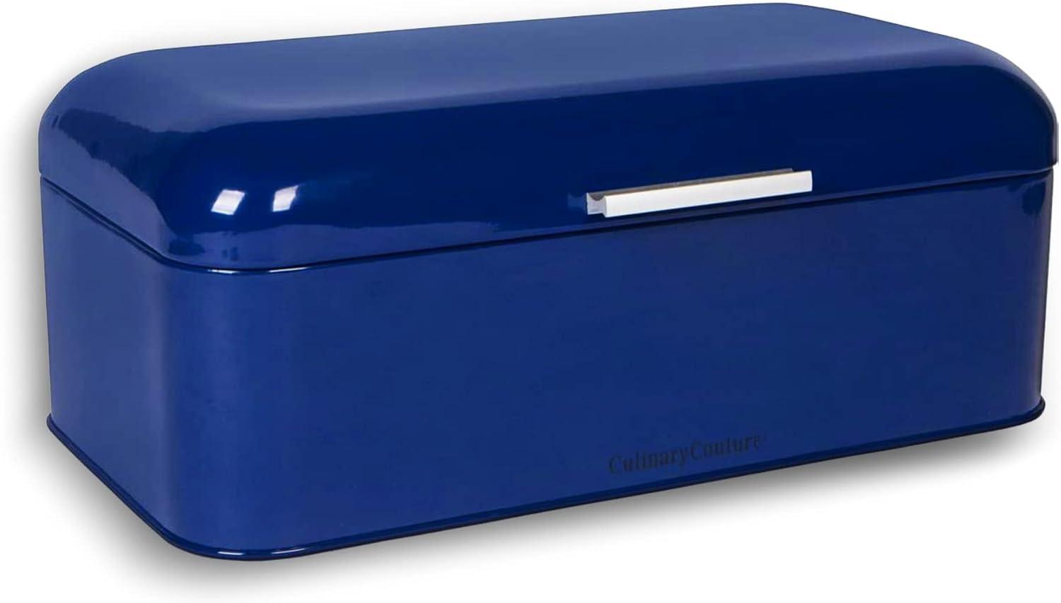 Culinary Couture Extra Large Blue Bread Box for Kitchen Countertop - Holds 2 Loaves - 16.5" x 9" x 6.5" - Stainless Steel Vintage Bread Boxes for Kitchen Counters