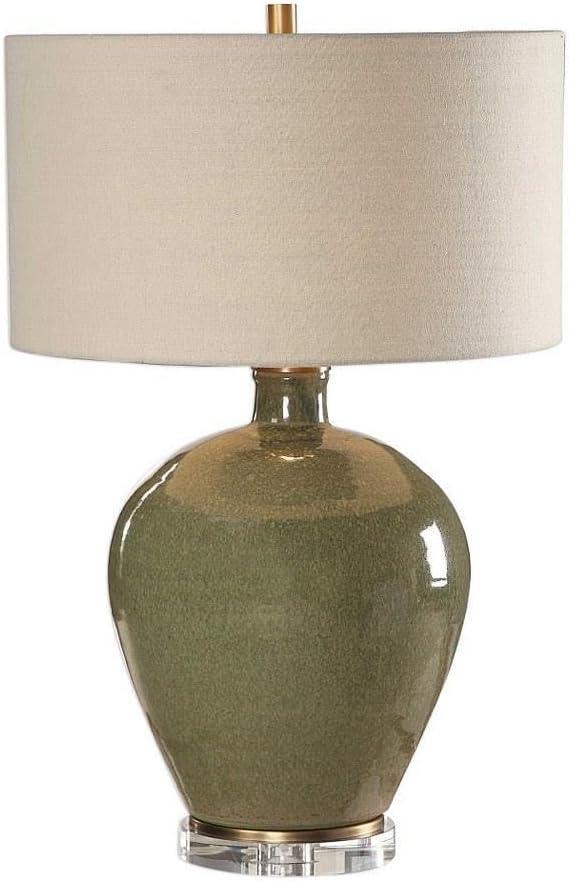 Uttermost Modern Table Lamp 27 1/4" Tall Distressed Emerald Green Glaze Ceramic Beige Linen Shade for Bedroom Living Room Office