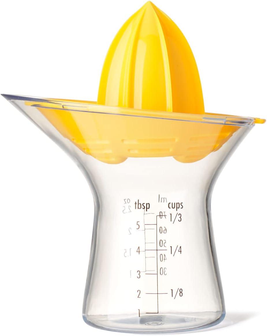 Yellow and Clear Plastic Citrus Juicer with Measurement Markings