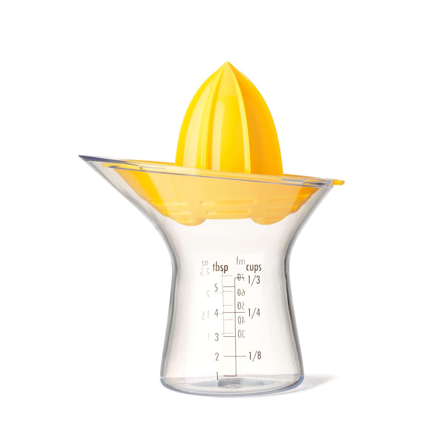 Yellow and Clear Plastic Citrus Juicer with Measurement Markings