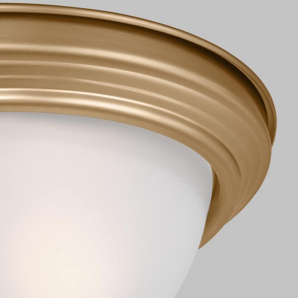 Satin Brass Geary 2-Light Flush Mount with Etched Glass Shade