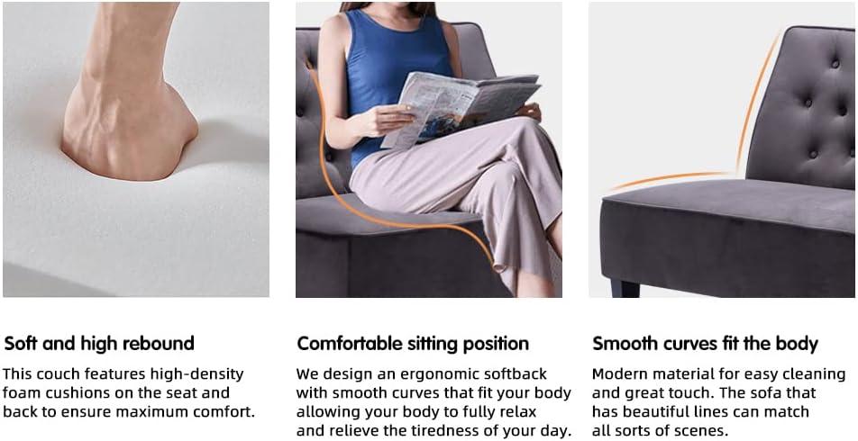 annjoe Button Tufted Loveseat Settee Upholstered Sofa Backrest Buckle Couch Banquette Bench for Dining Room Living Room Bedroom Funiture(Gray 1)