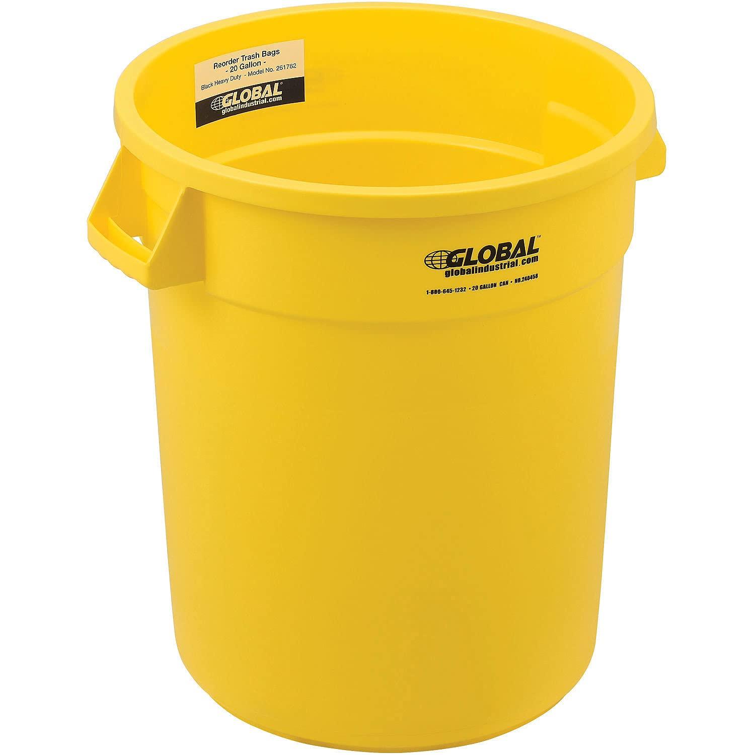 Yellow 20 Gallon Round Plastic Trash Can for Indoor/Outdoor Use