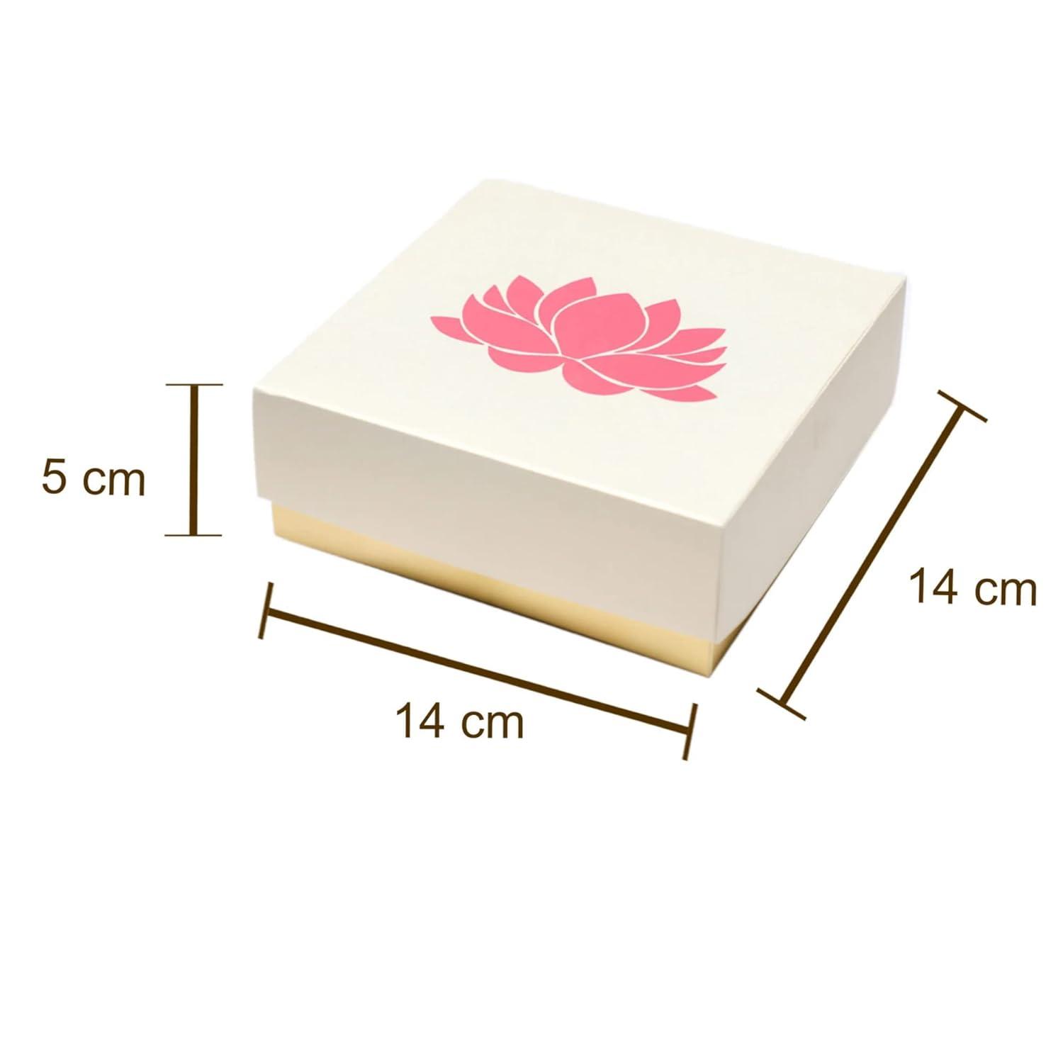 Handmade White and Pink Lotus Print Rectangular Paper Sweet Boxes