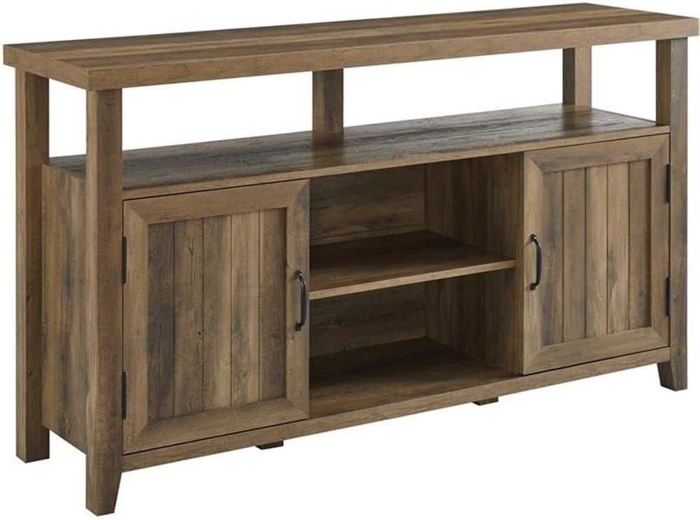 Rustic Oak Grooved-Door Tall TV Stand with Cabinet