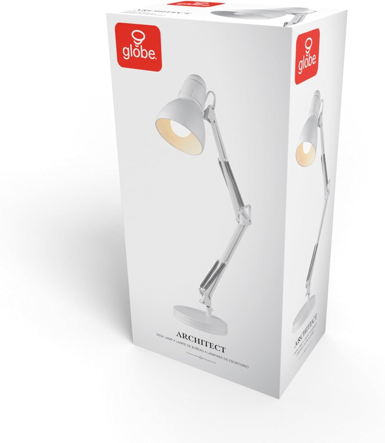 28" Architect Swing Arm Kids' Desk Lamp Matte White - Globe Electric: UL Listed, Metal Shade, 60W Max