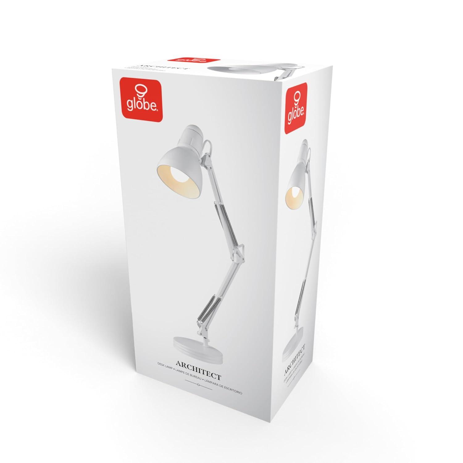 28" Architect Swing Arm Kids' Desk Lamp Matte White - Globe Electric: UL Listed, Metal Shade, 60W Max