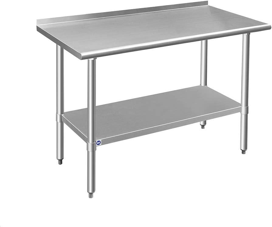 48-Inch Silver Stainless Steel Dining Table with Backsplash