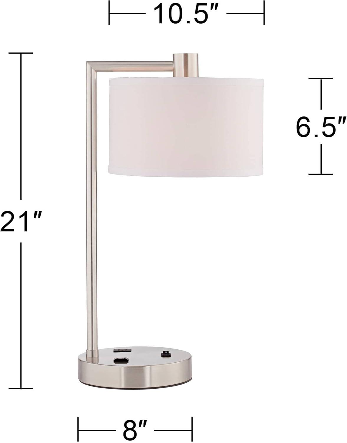 360 Lighting Colby Modern Desk Lamp 21" High Brushed Nickel with USB and AC Power Outlet in Base White Linen Drum Shade for Bedroom Living Room Office