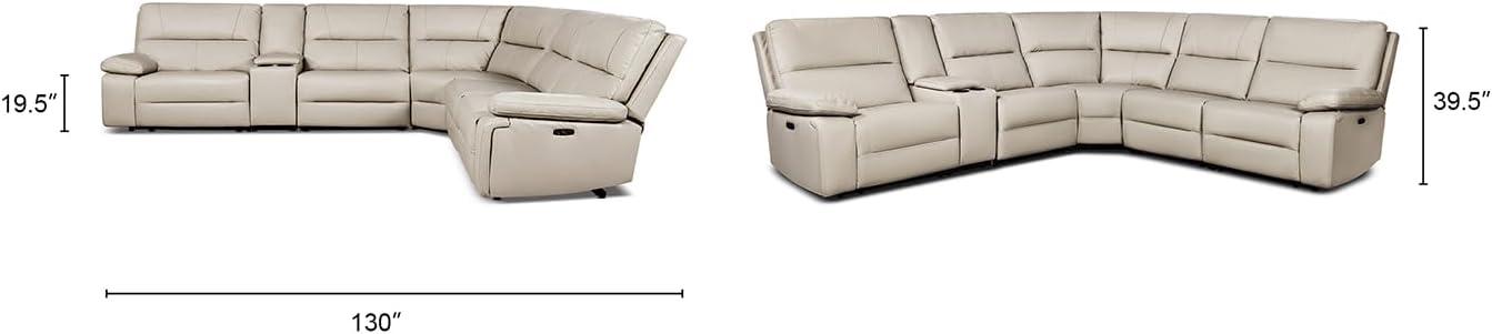 Jennifer Taylor Home Malibu 130" Modern Power Motion 6-Piece Reclining Corner Sectional with Cup Holders, Cream Taupe Beige Top Grain Leather