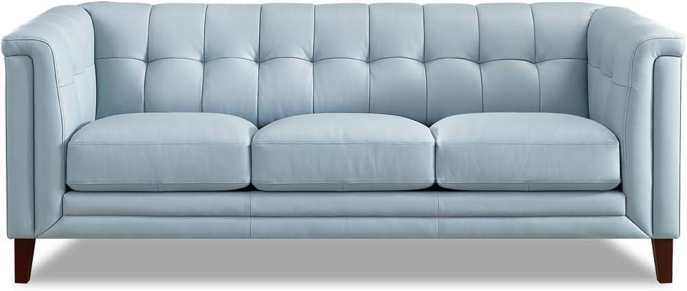Arvo 84" Silver Gray Tufted Leather Sofa with Wood Legs