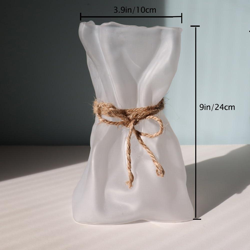 Frosted White Glass Bouquet Vase with Jute Rope