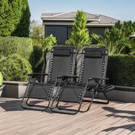 Best Choice Products Set of 2 Zero Gravity Lounge Chair Recliners for Patio, Pool w/ Cup Holder Tray