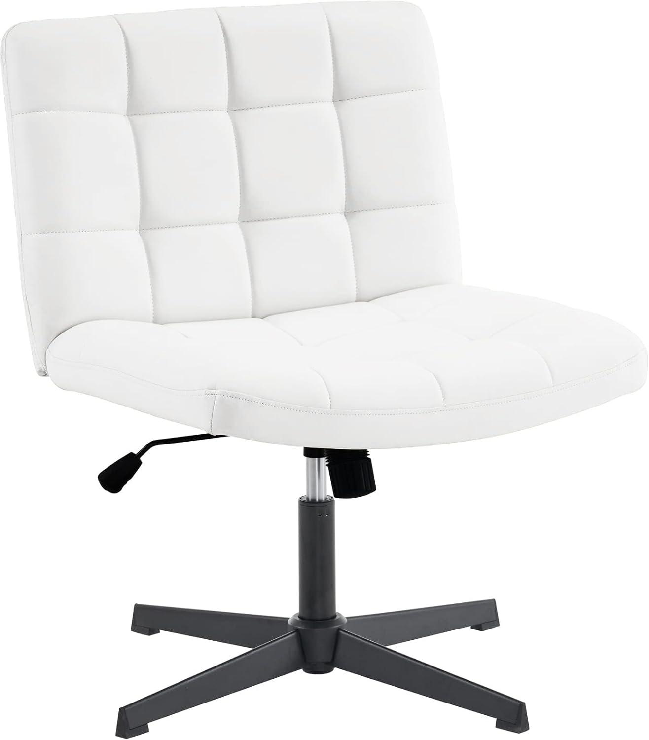 Ivory White PU Leather Armless Swivel Task Chair