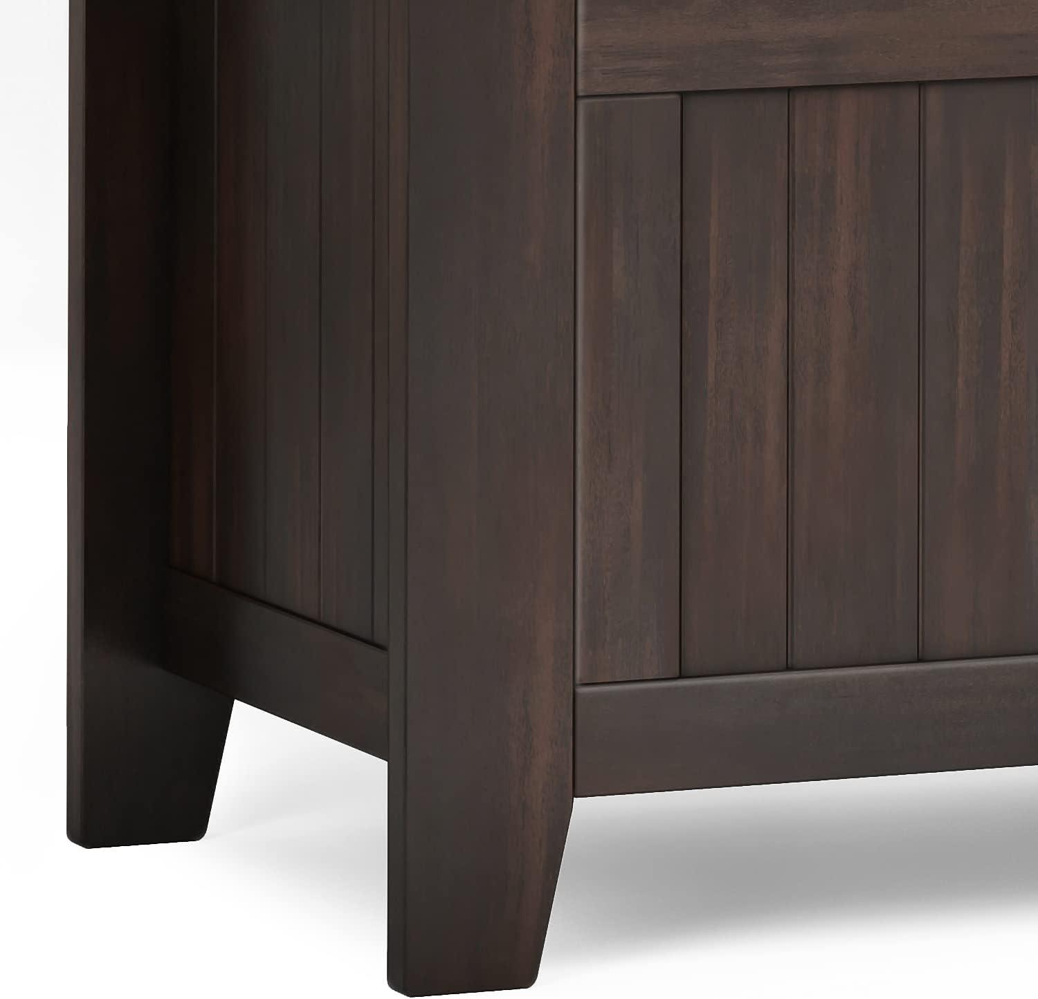 Simpli Home Acadian SOLID WOOD 36 inch Wide Transitional Small Entryway Storage Bench in Brunette Brown