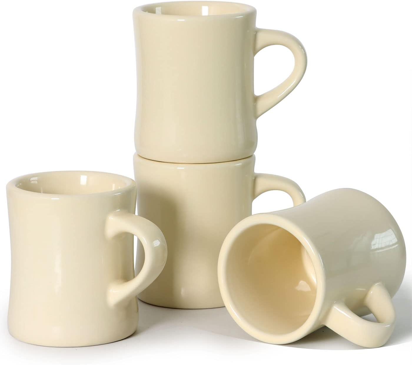 Cream Ceramic 10 oz Retro Diner Mug Set of 4