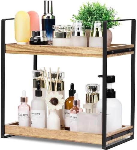 Brown Steel and Wood 2-Tier Countertop Organizer Shelf