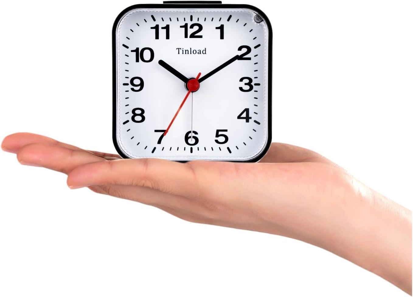 Small Battery Operated Analog Alarm Clock Silent Non Ticking, Ascending Beep Sounds, Snooze,Light Functions, Easy Set(Black)
