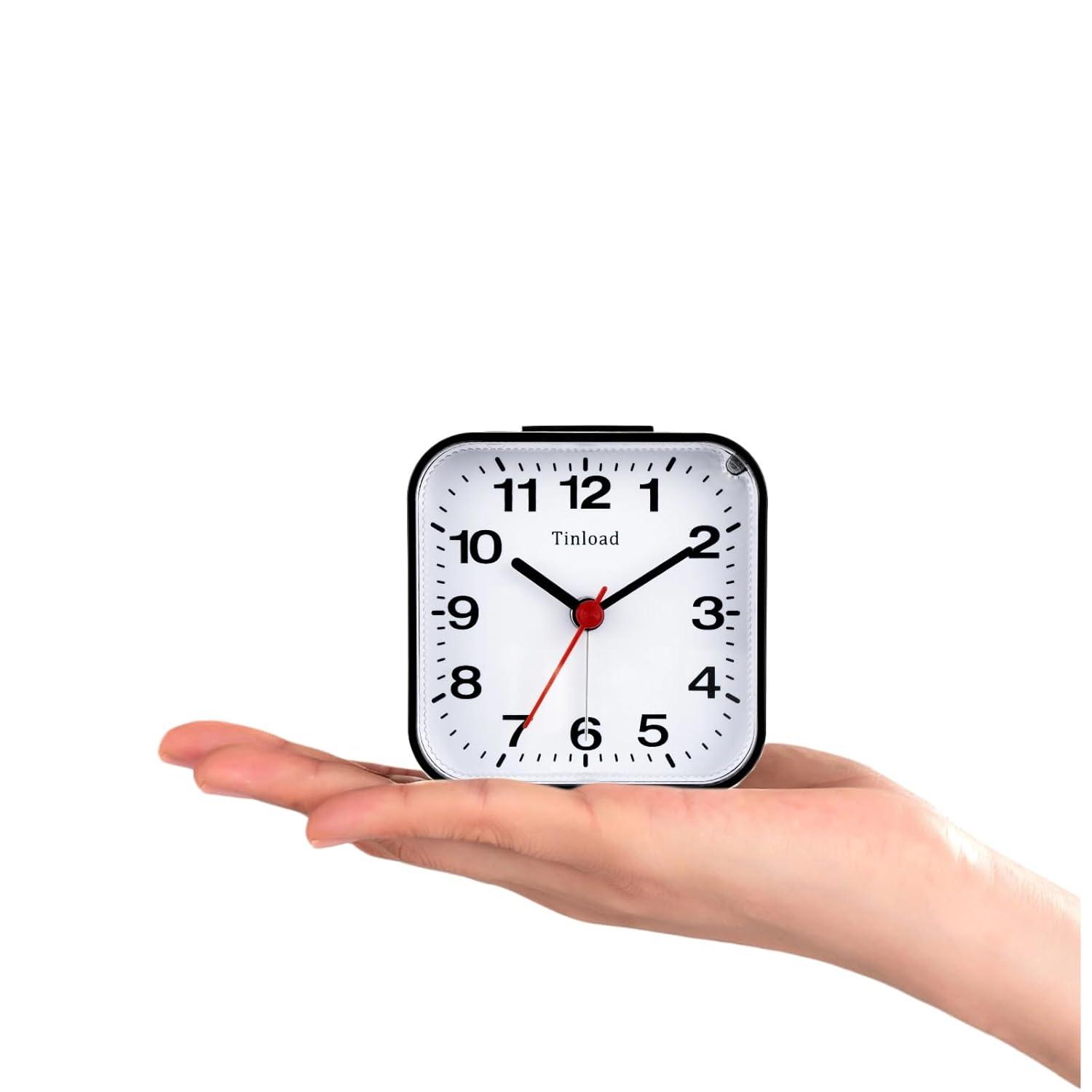Small Battery Operated Analog Alarm Clock Silent Non Ticking, Ascending Beep Sounds, Snooze,Light Functions, Easy Set(Black)