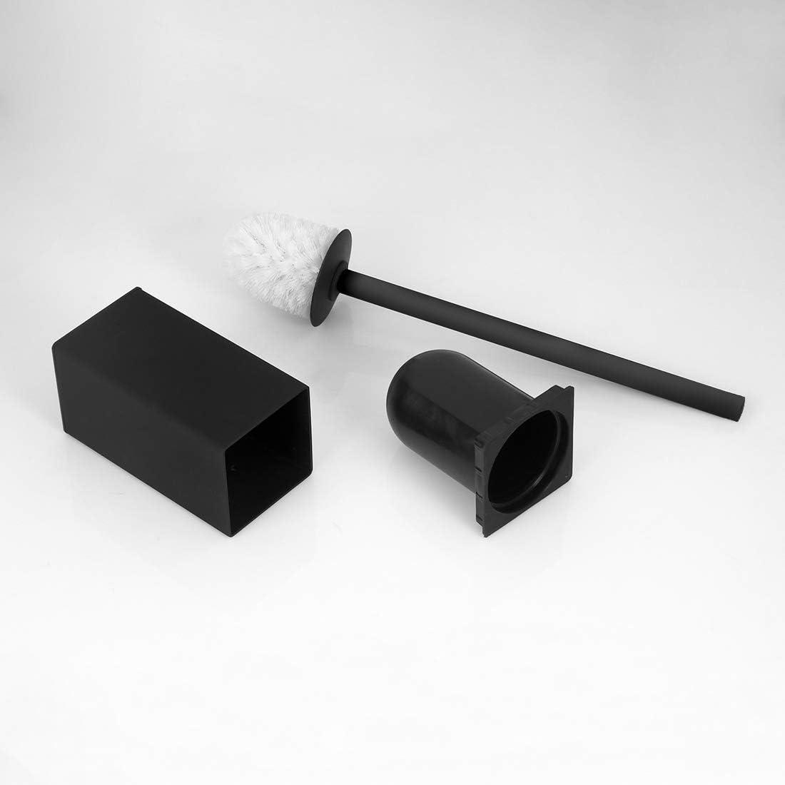 Stainless Steel Toilet Brush & Holder,Wall-Mounted, long handle,Square Toilet Brush Set,Heavy Duty Cleaner for Bathroom, with Removable Plastic Brush (Black)