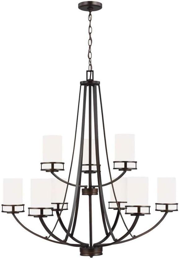 Robie Burnt Sienna 9-Light Incandescent Bronze Chandelier with Etched White Glass