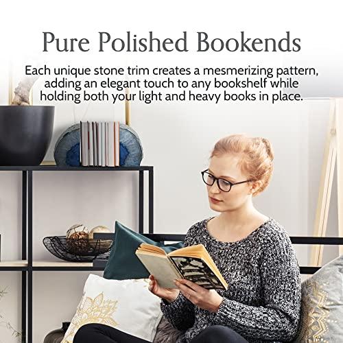 Nature's Decorations Agate Bookends - A Quality Blue Geode with Non-Skid Rubber Bumpers for Shelves, Office, Home Decor - Heavy Duty Cool Crystal Stone Book End Pair for Decoration (3-4 LB)