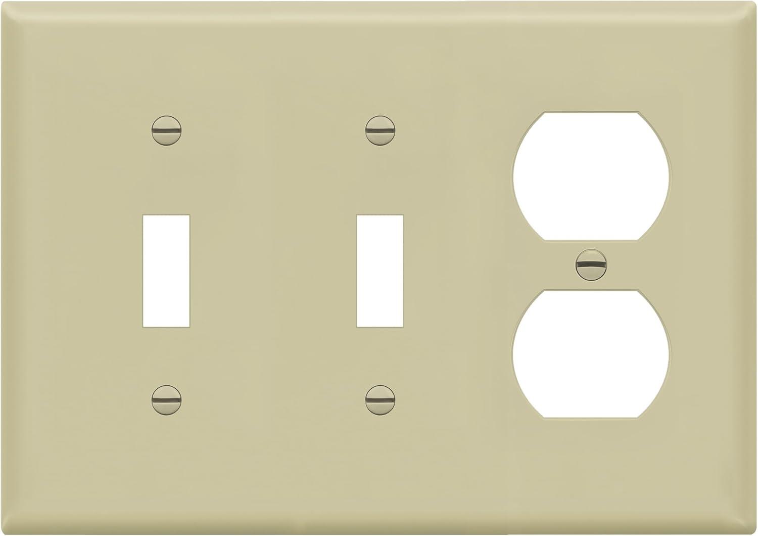 ENERLITES Combination Triple Gang Wall Plate, Double Toggle Switch/Single Duplex Receptacle Cover Plate, Standard Size 3-Gang, Polycarbonate Thermoplastic, 881221-I, Ivory