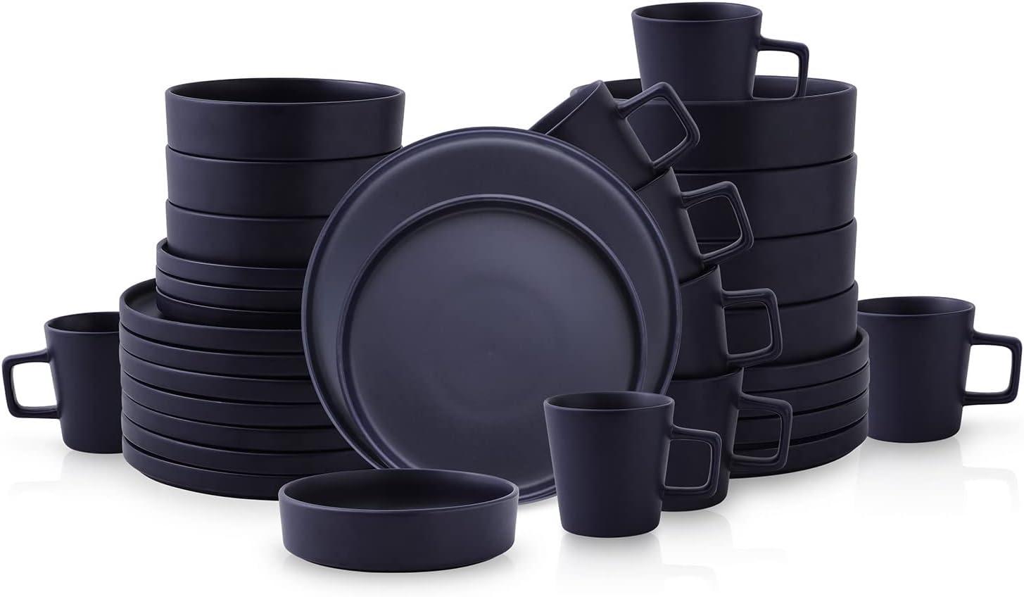 Dark Blue Ceramic Minimalist 16-Piece Mug Set