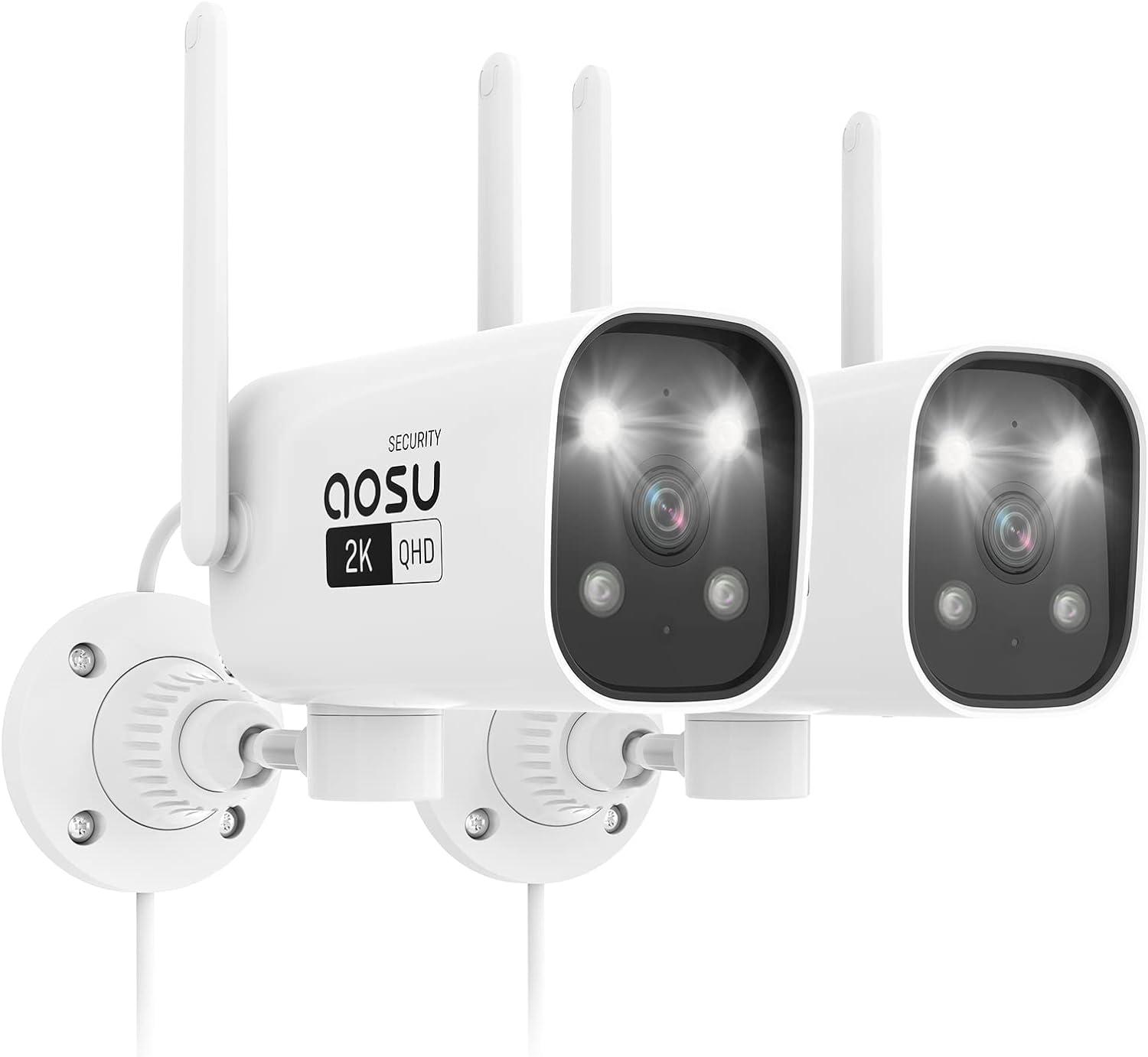 AOSU 2K White Wireless Outdoor Security Camera with Night Vision