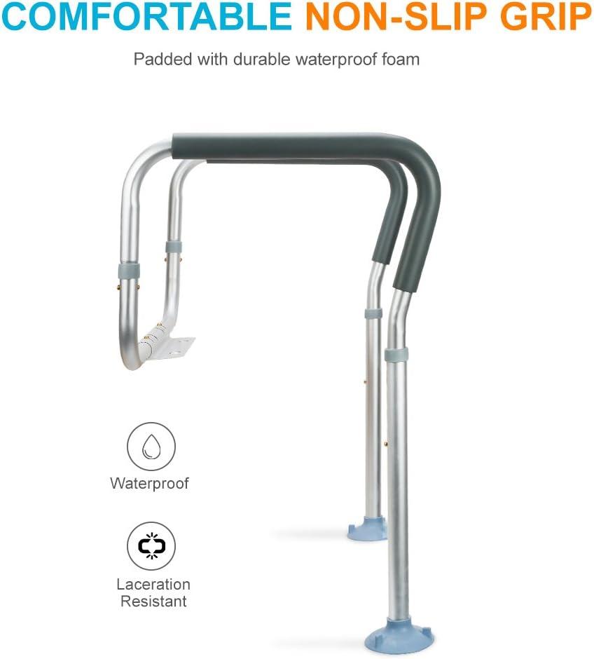 OasisSpace Toilet Rail - Medical Bathroom Safety Frame for Elderly, Handicap and Disabled - Adjustable Toilet Safety Handrail, 2 Additional Rubber Tips