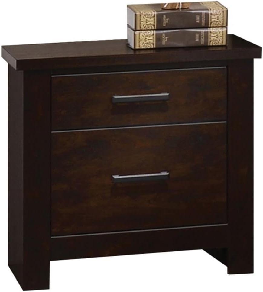 Wooden Nightstand with Two Drawers, Mahogany Brown- Saltoro Sherpi