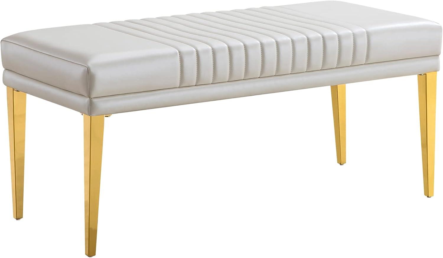 White PU Leather Upholstered Bench with Gold Stainless Steel Legs