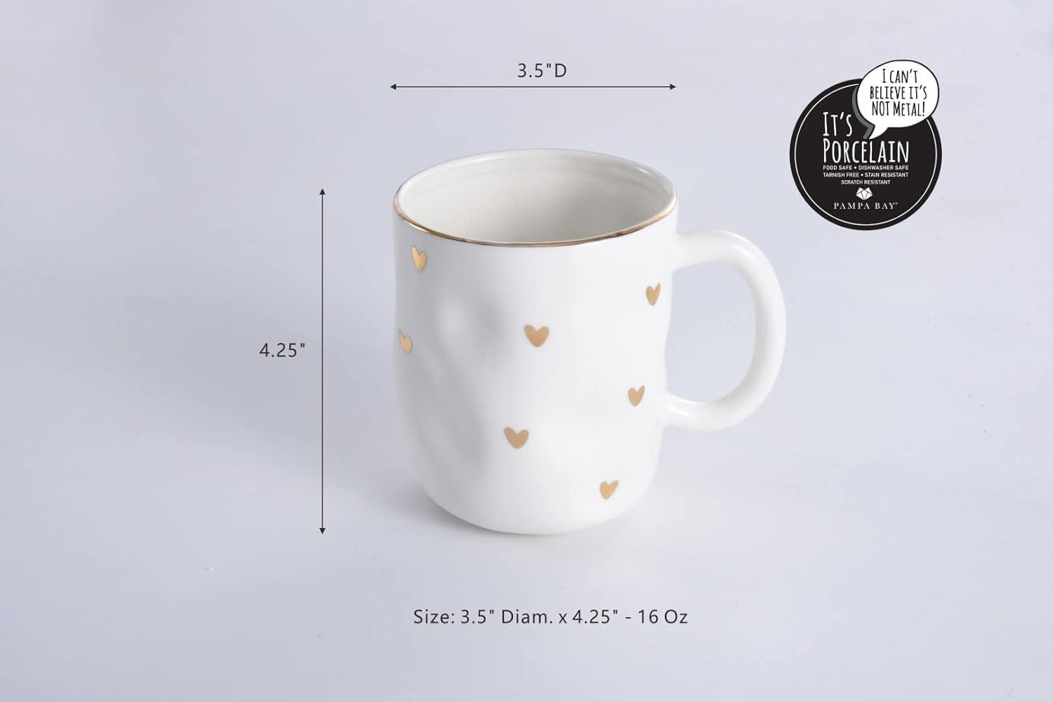 White Ceramic Mug with Gold Heart Accents