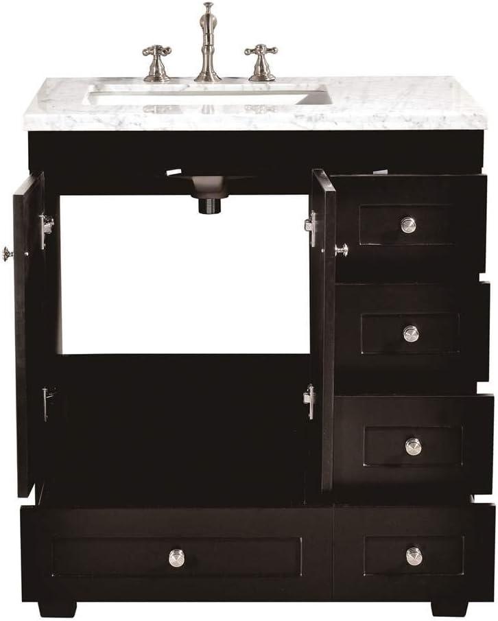 Eviva Acclaim C. 28" Transitional Espresso Bathroom Vanity with White Carrara Quartz Countertop