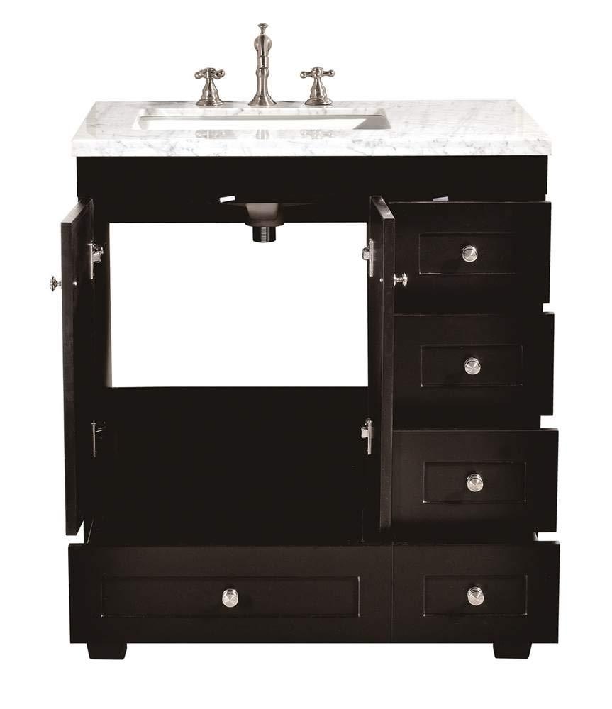 Eviva Acclaim C. 28" Transitional Espresso Bathroom Vanity with White Carrara Quartz Countertop