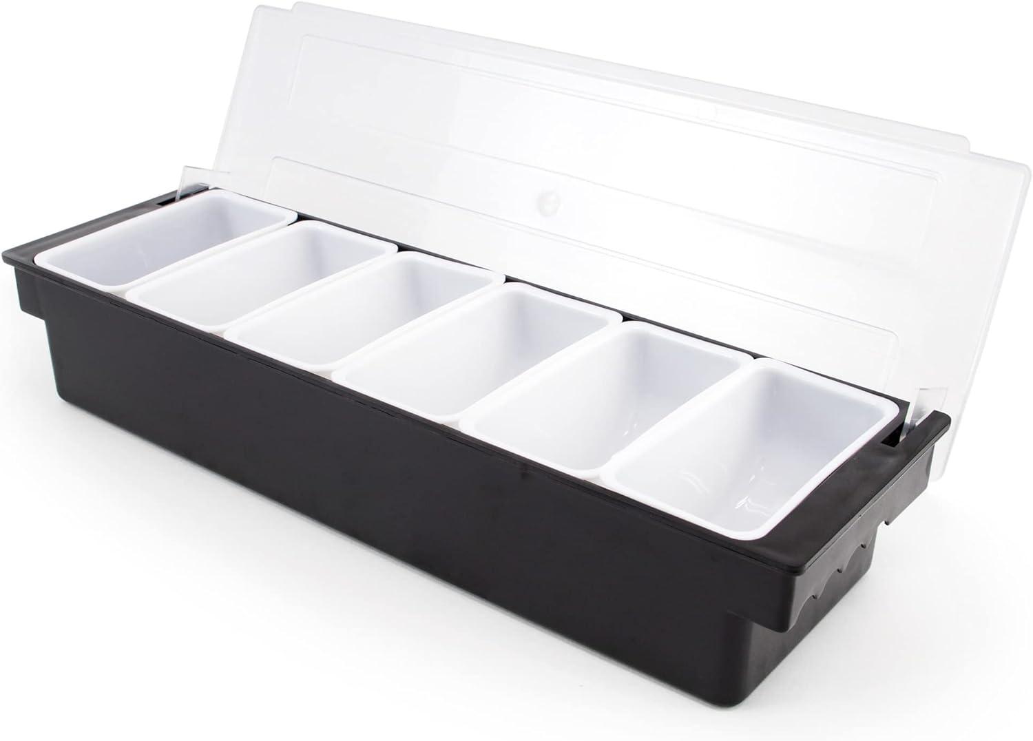 Black and White 6-Tray Plastic Condiment Station with Lid