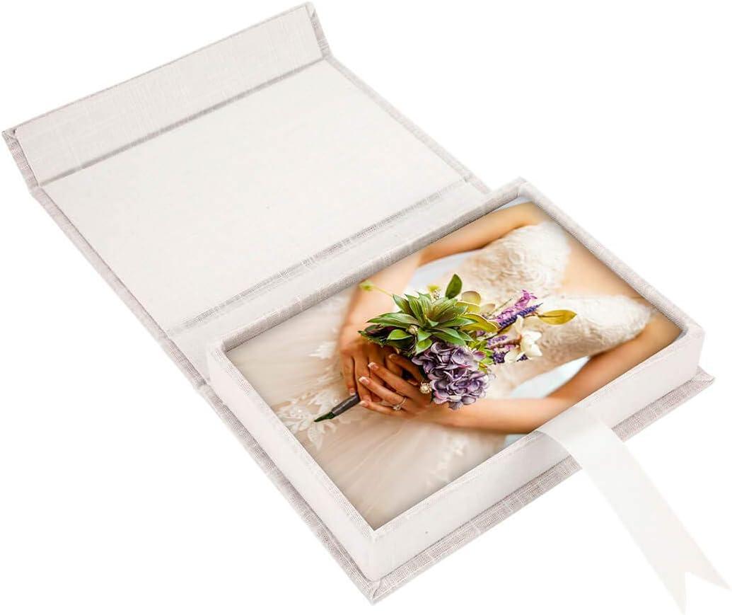 Koyal Wholesale Ivory Linen Photo Box, 4 x 6-Inch Memory Storage Box with Lid, Keepsake Boudoir Linen Box, Memory Chest