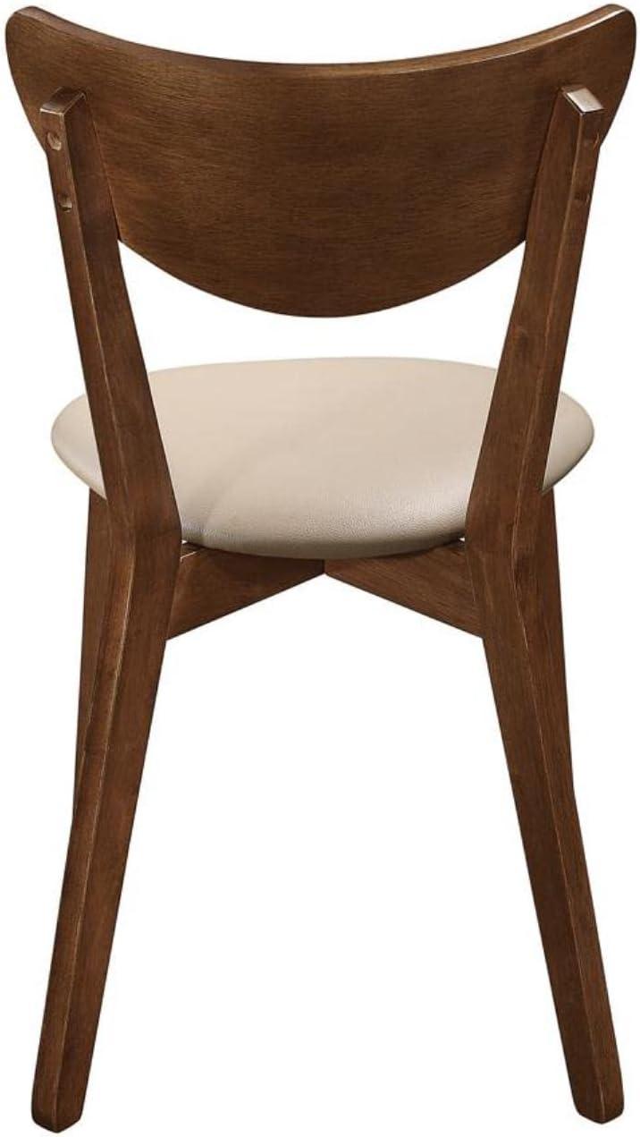 Mid Century Modern Upholstered Dining Chairs (Set of 2) Curved Back Tan Leather Polyurethane Chestnut Brown 103062