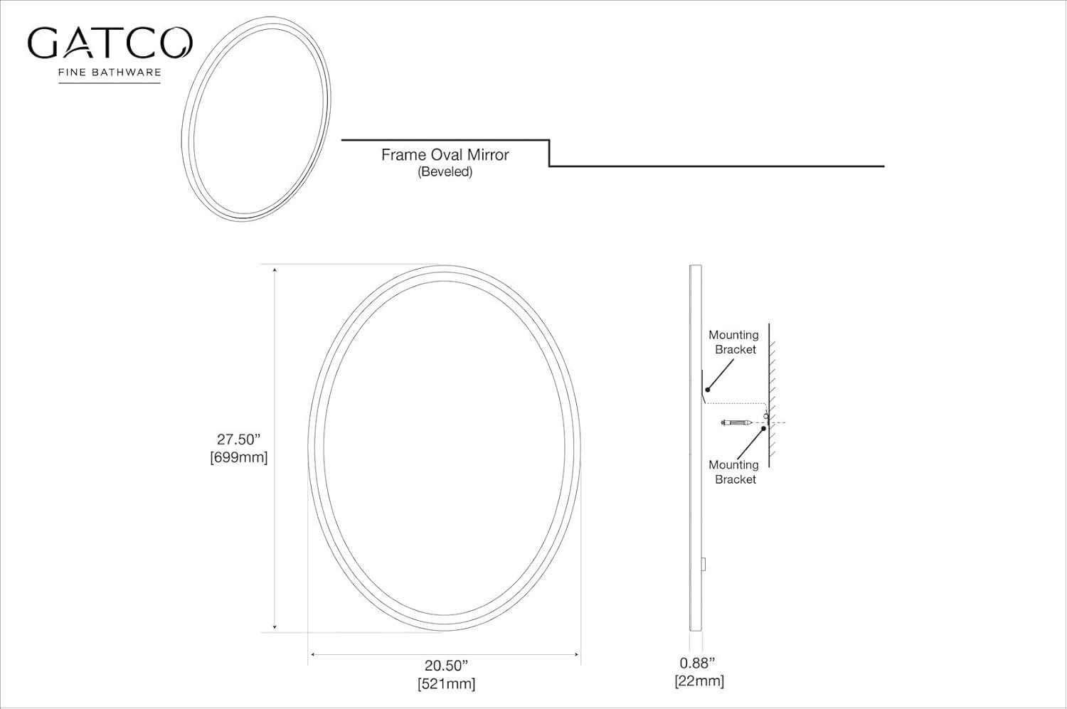 Flush Mount Framed Bathroom Vanity Mirror | Oval Framed Wall Mirror with Beveled Edge | Decorative Wall Mirror for Bathroom, Bedroom, Hallway, Entryway