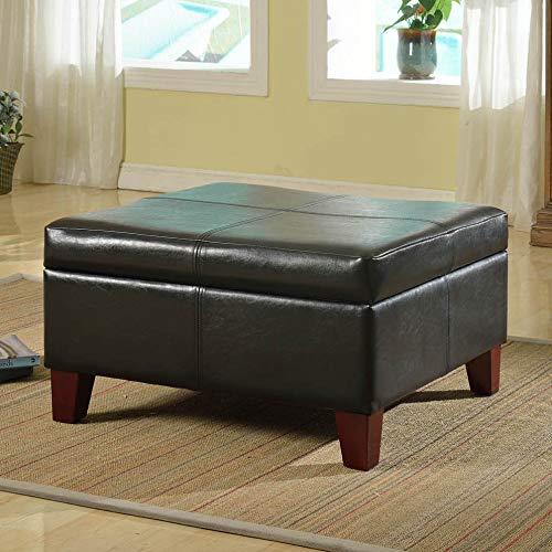 Homepop Home Decor |K2380-E169 | Luxury Large Faux Leather Square Storage Ottoman | Ottoman with Storage for Living Room & Bedroom, Black