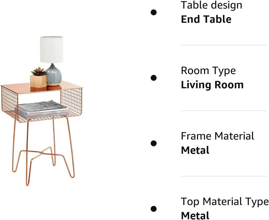 Concerto Collection Rose Gold Metal Nightstand with Storage Shelf