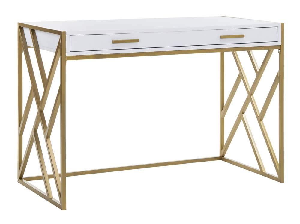 Elaine 1 Drawer Desk - White/Gold - Safavieh