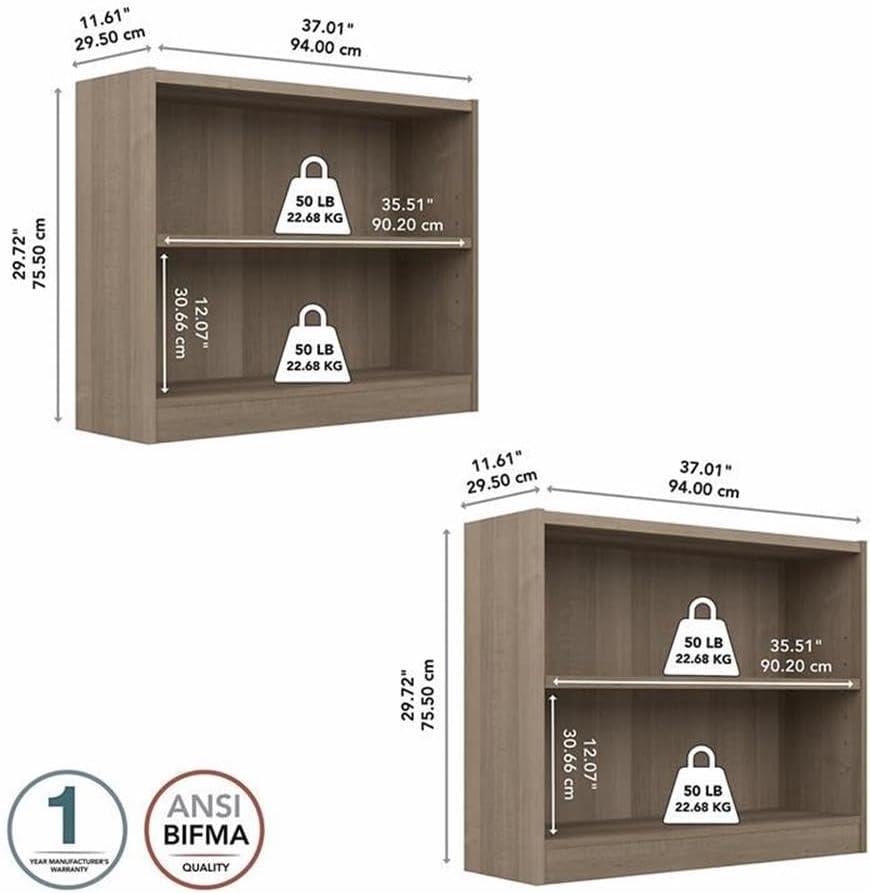 Universal Small 2 Shelf Bookcase in Ash Gray (Set of 2) - Engineered Wood