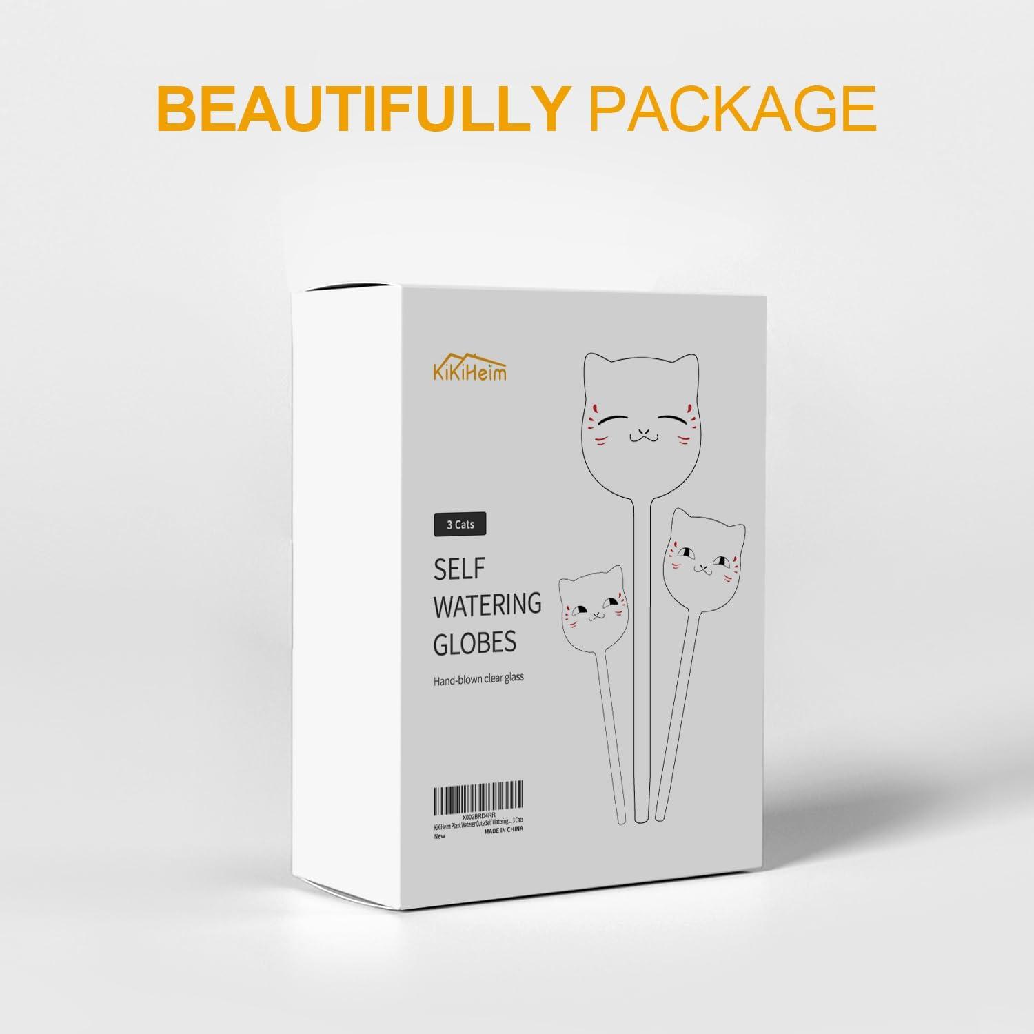 KiKiHeim Plant Watering Globes Self Watering Planter Insert Glass Spikes, Hand Blown Clear Automatic Water Bulbs for Outdoor&Indoor Plants, 6.4oz/190ml Capacity, 3 Cats