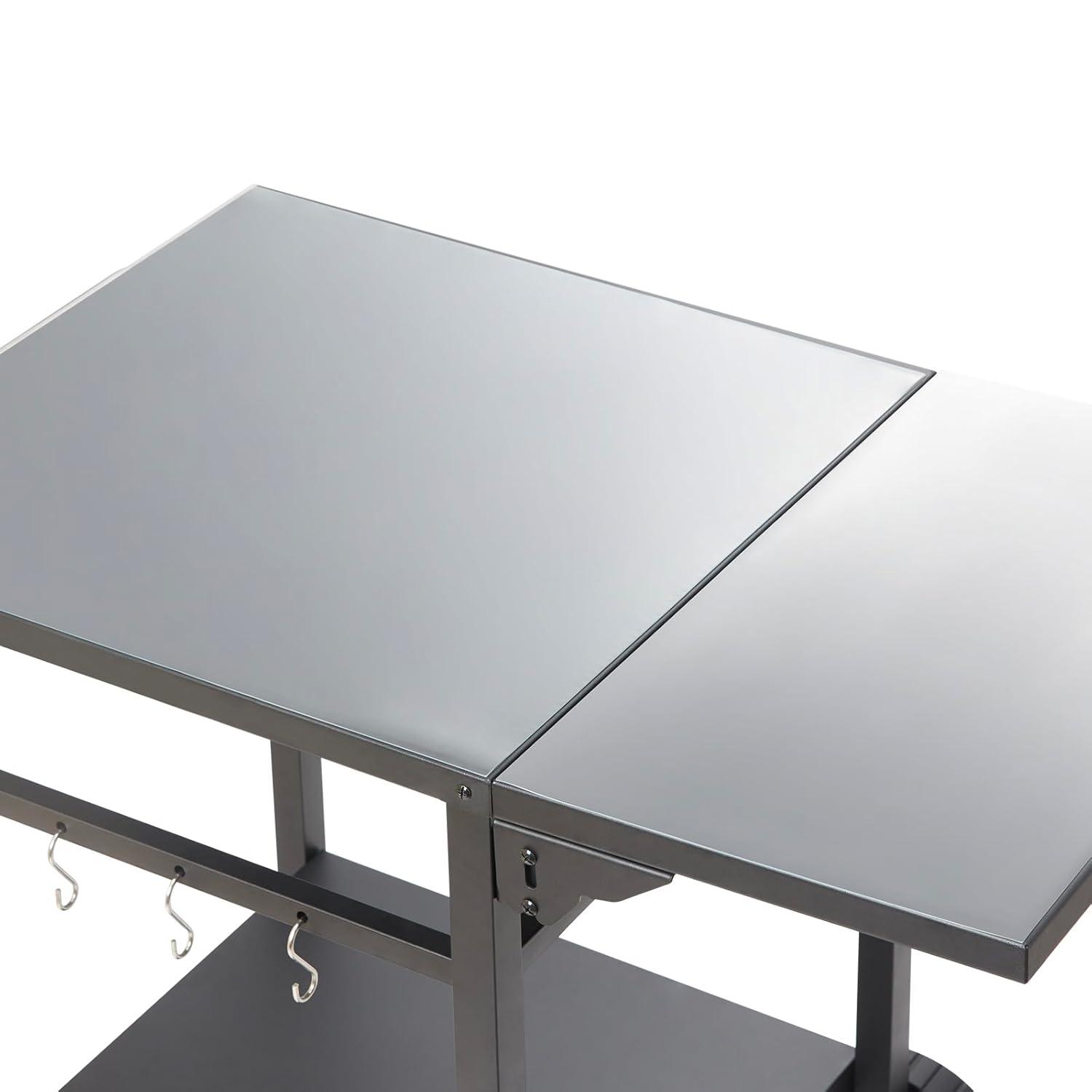 VEVOR Outdoor Grill Dining Cart with Double-Shelf, BBQ Movable Food Prep Table, Multifunctional Iron Table Top, Portable Modular Carts for Pizza Oven