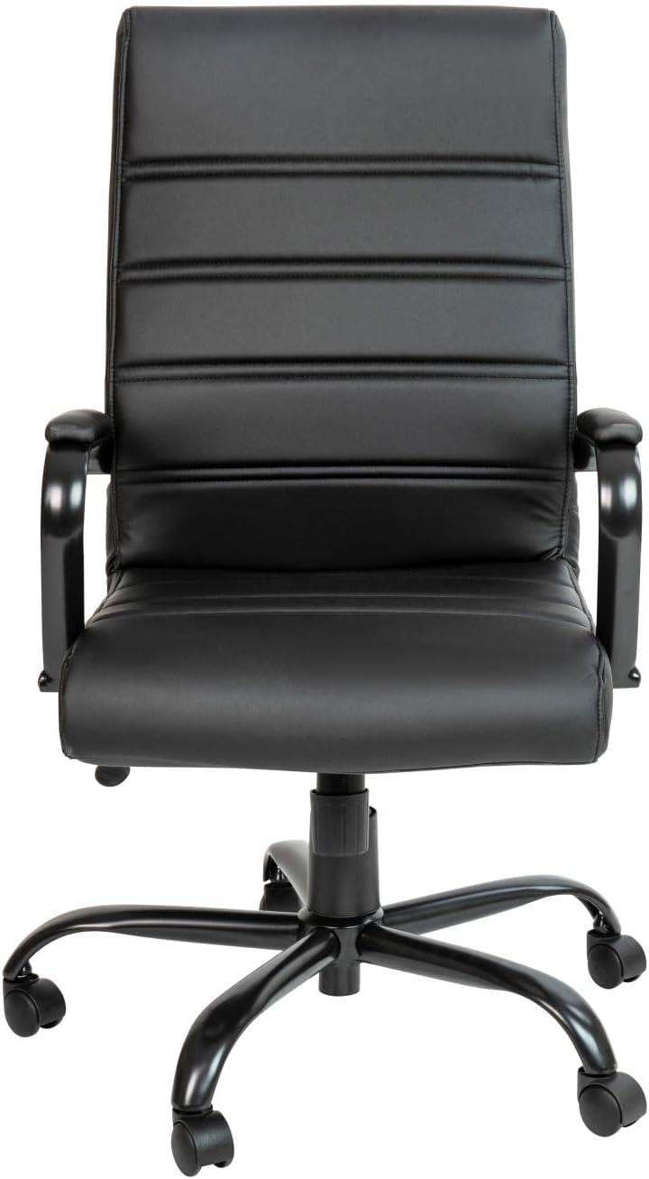 Black Leather High Back Executive Swivel Office Chair with Fixed Arms