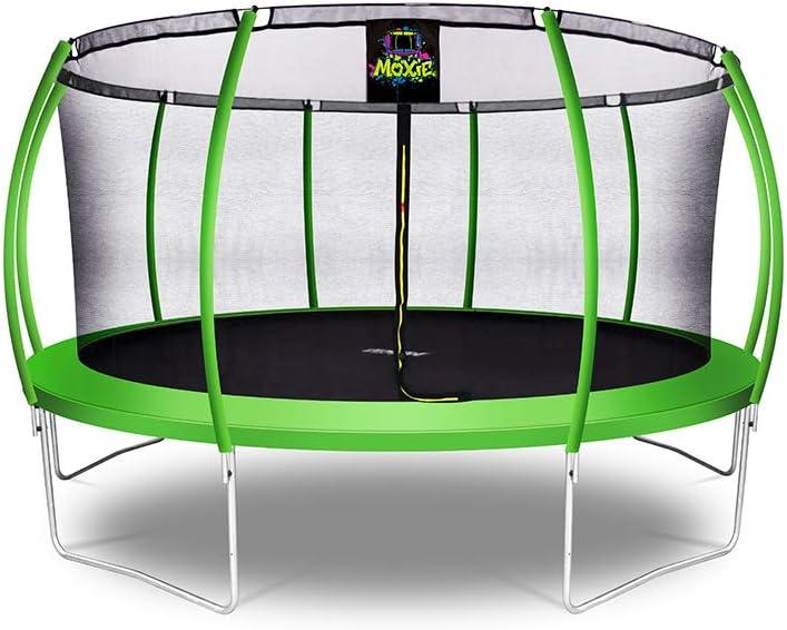 Machrus Moxie Pumpkin-Shaped Outdoor Trampoline Set with Premium Top-Ring Frame Safety Enclosure, 15 FT - Green Apple