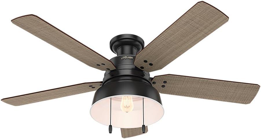 Matte Black 52" Low Profile Industrial Ceiling Fan with LED Lighting