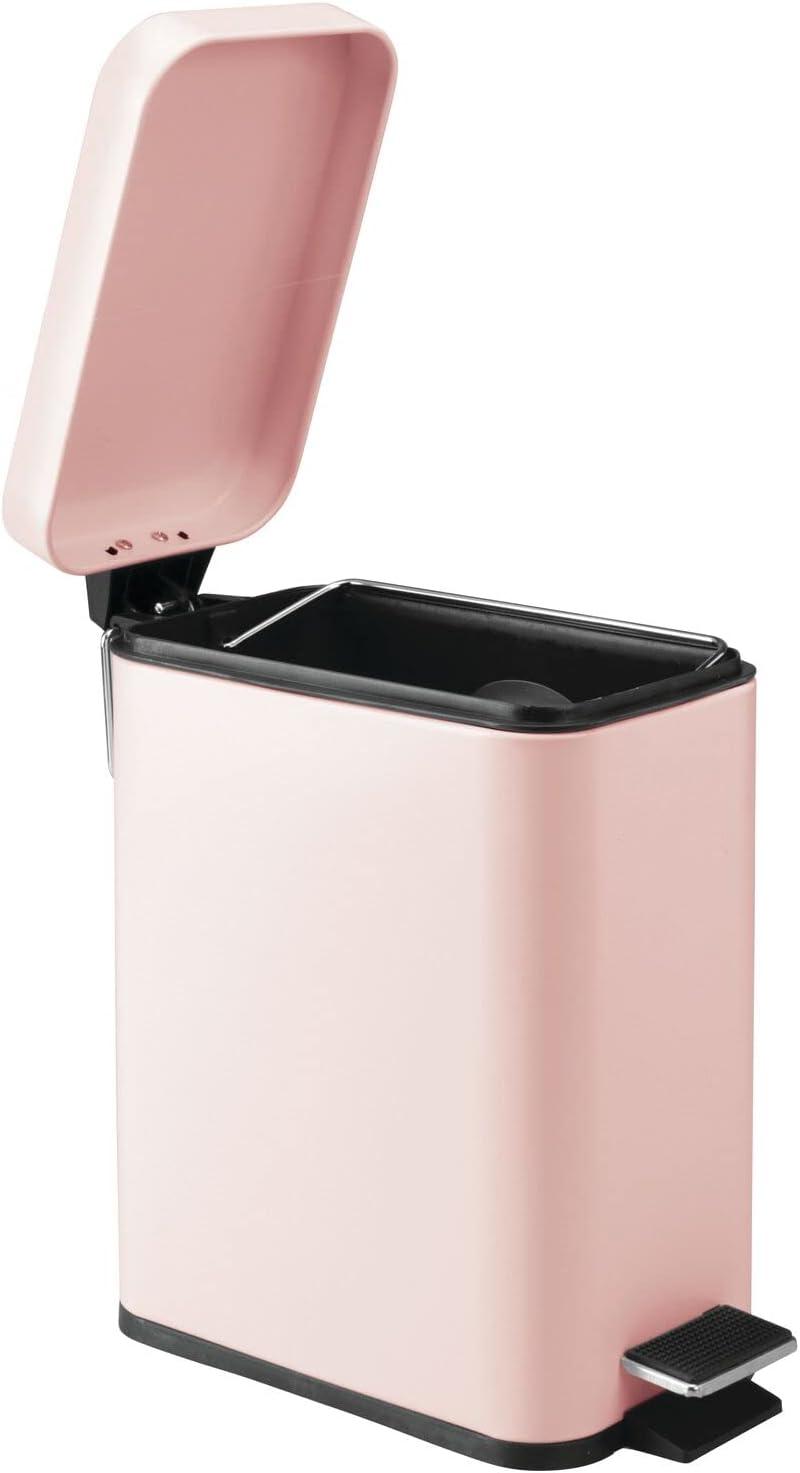 mDesign Small 1.3 Gallon Rectangle Metal Step Can, Liner/Handle, Light Pink